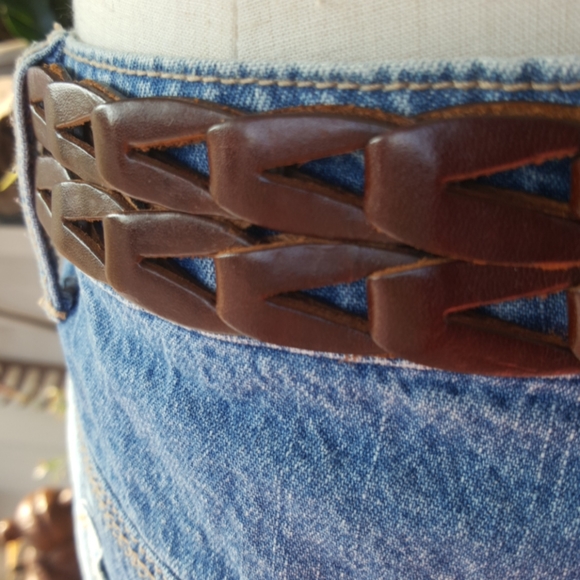 LIMITED ♡ Gorgeous Vintage Soft Genuine Brown Interwoven Design Leather Belt M - Picture 14 of 17
